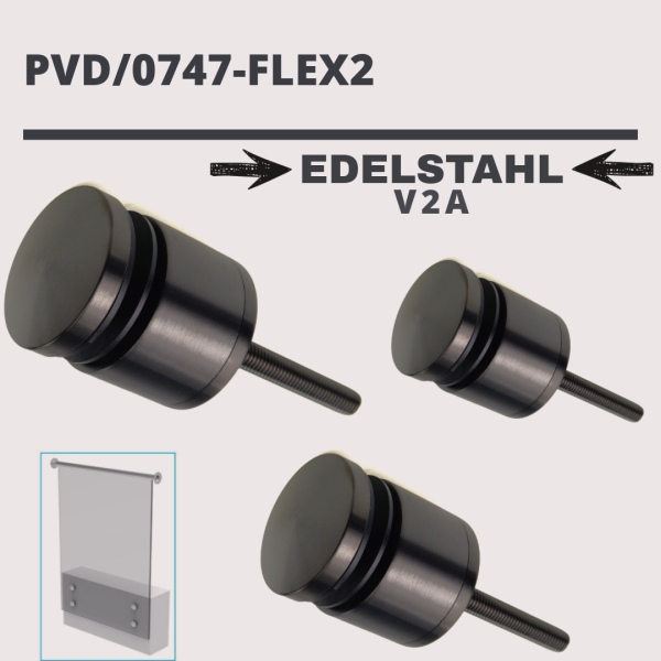 Edelstahl Punkthalter Ø50 PVD Schwarz V2A 8-17,52 Verbinder Flexibel Glas BLACK